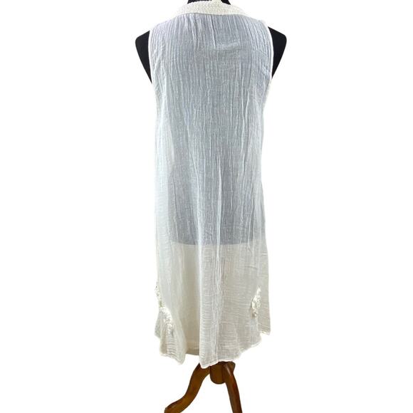Kai Moon Boho Duster Vest Size M Cream Cotton Gauze Art to Wear Flowers - Picture 3 of 8